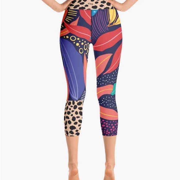 Like new Loony Legs Floral Leggings "Animal Leaves" Blue/Orange/Green - Picture 5 of 9